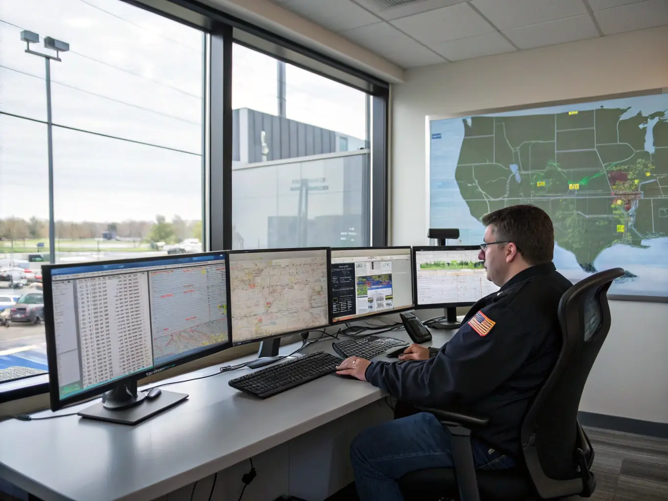 A dispatcher efficiently managing service requests on a computer screen, highlighting the streamlined workflow enabled by AI automation.