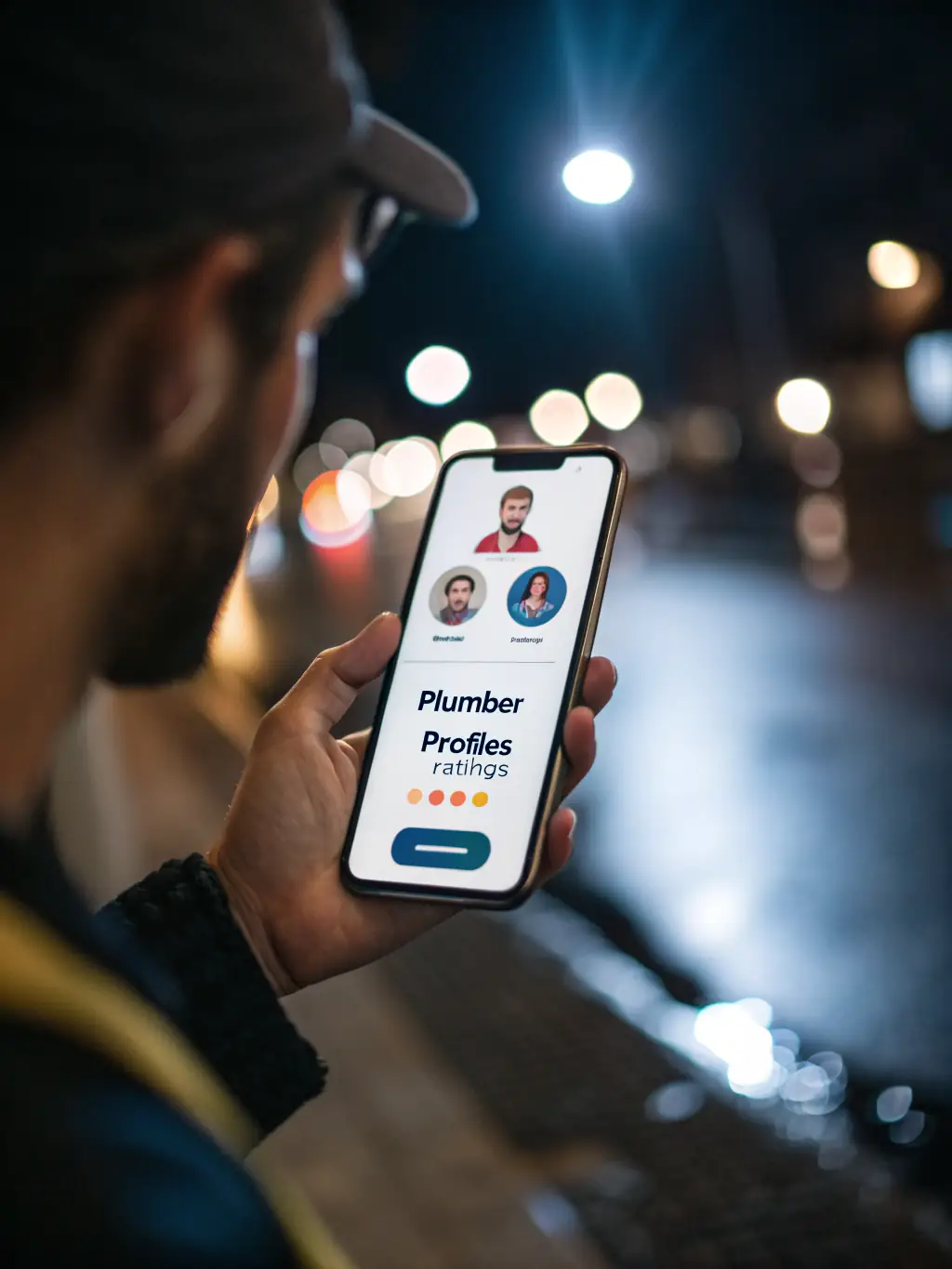 A vibrant, electric blue and violet mockup of a plumber’s website displayed on a smartphone, showing a clean, modern layout with bold headings and realistic service imagery.