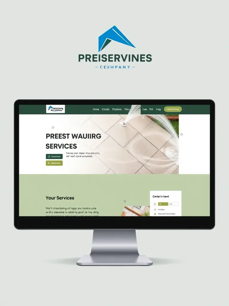A landscaper’s website preview with electric blue accents, showing a testimonial section and a prominent call-to-action button, surrounded by generous whitespace.