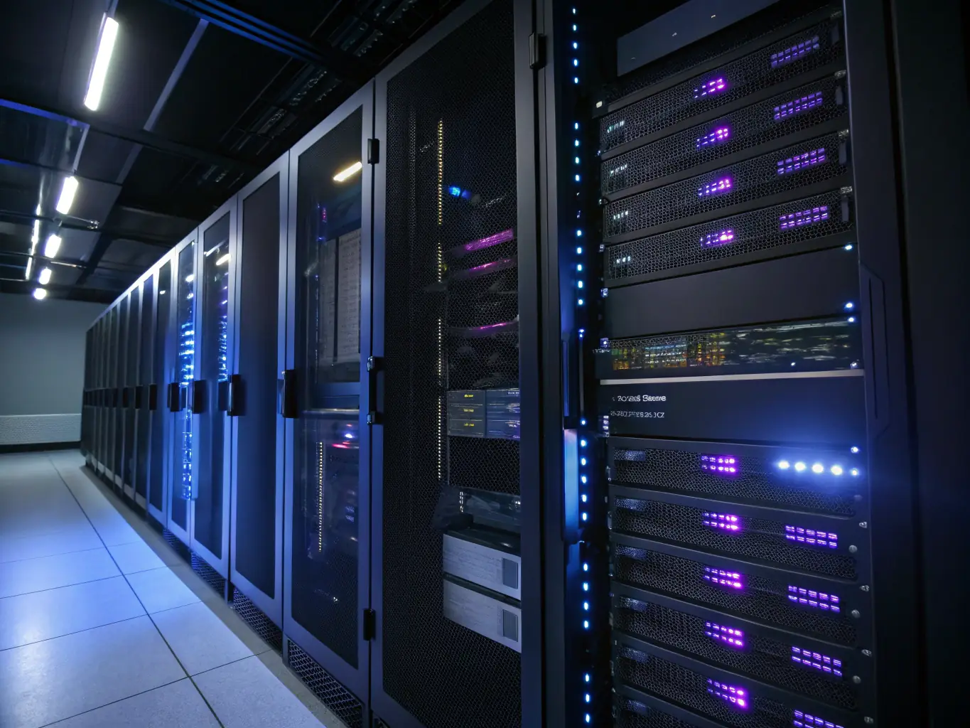 A stylized server rack and shield icon with a glowing blue gradient, representing secure hosting and website protection, on a dark charcoal background.